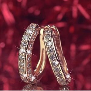 🆕 Three-sided Full Rhinestone Huggie Hoop Golden Earrings